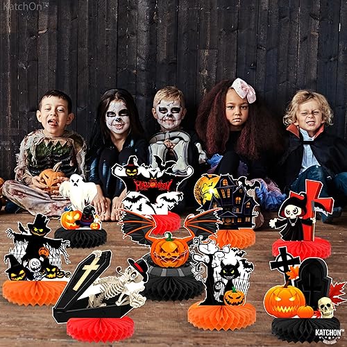 Miniatura 7 de KatchOn, Centros de mesa de Halloween embrujados para mesas, paquete de 9  Panal fantasma espeluznante para decoraciones de mesa de Halloween  Panal