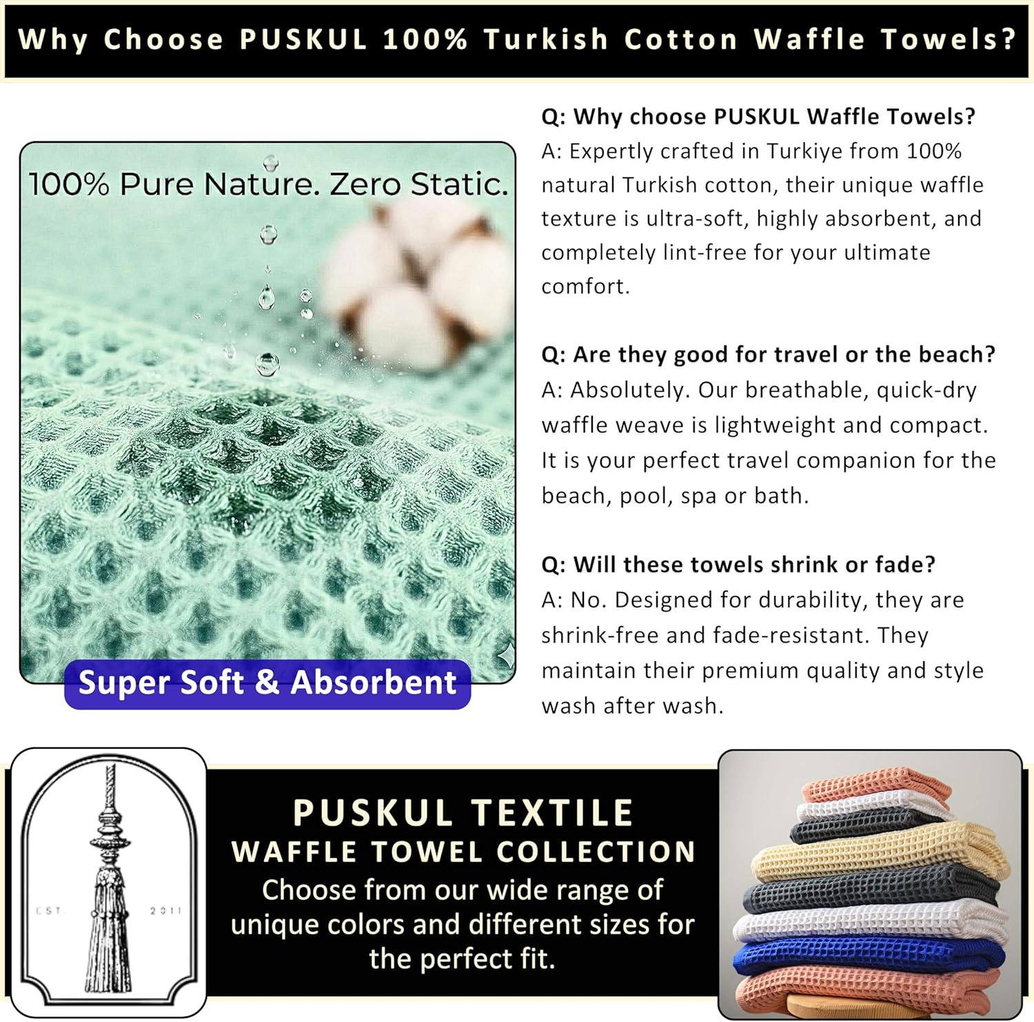 PÜSKÜL 2-Piece White Waffle Bath Towels for Bathroom | Natural 100% Turkish Cotton Towel | Soft Absorbent Quick-Dry Lightweight 32x63 Extra Large Turkish Bath Sheet (White Bath Towels - Pack of 2)
