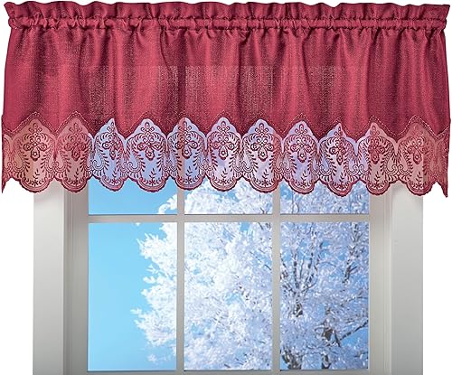 Collections Etc Elegante borde de encaje recortado de color sólido cortina de ventana