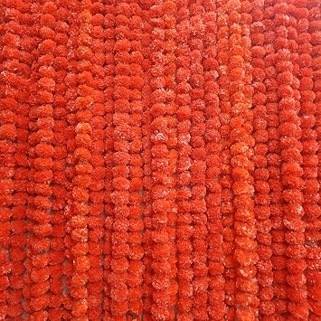 5 PC - 5 feet Marigold Garland |Indian/American Wedding Party Mantle Decoration, Faux Garlands Wedding Garland, Diwali Decoration, Spring Bush Floral! (Dark Orange)