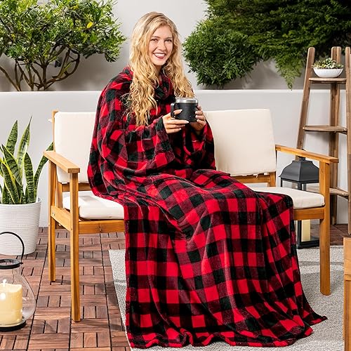 Miniatura 15 de PAVILIA Manta con mangas para adultos, mujeres y hombres, manta suave y cálida de forro polar, manta de regalo Negro -,Marrón,Burrito Beige,Carbón