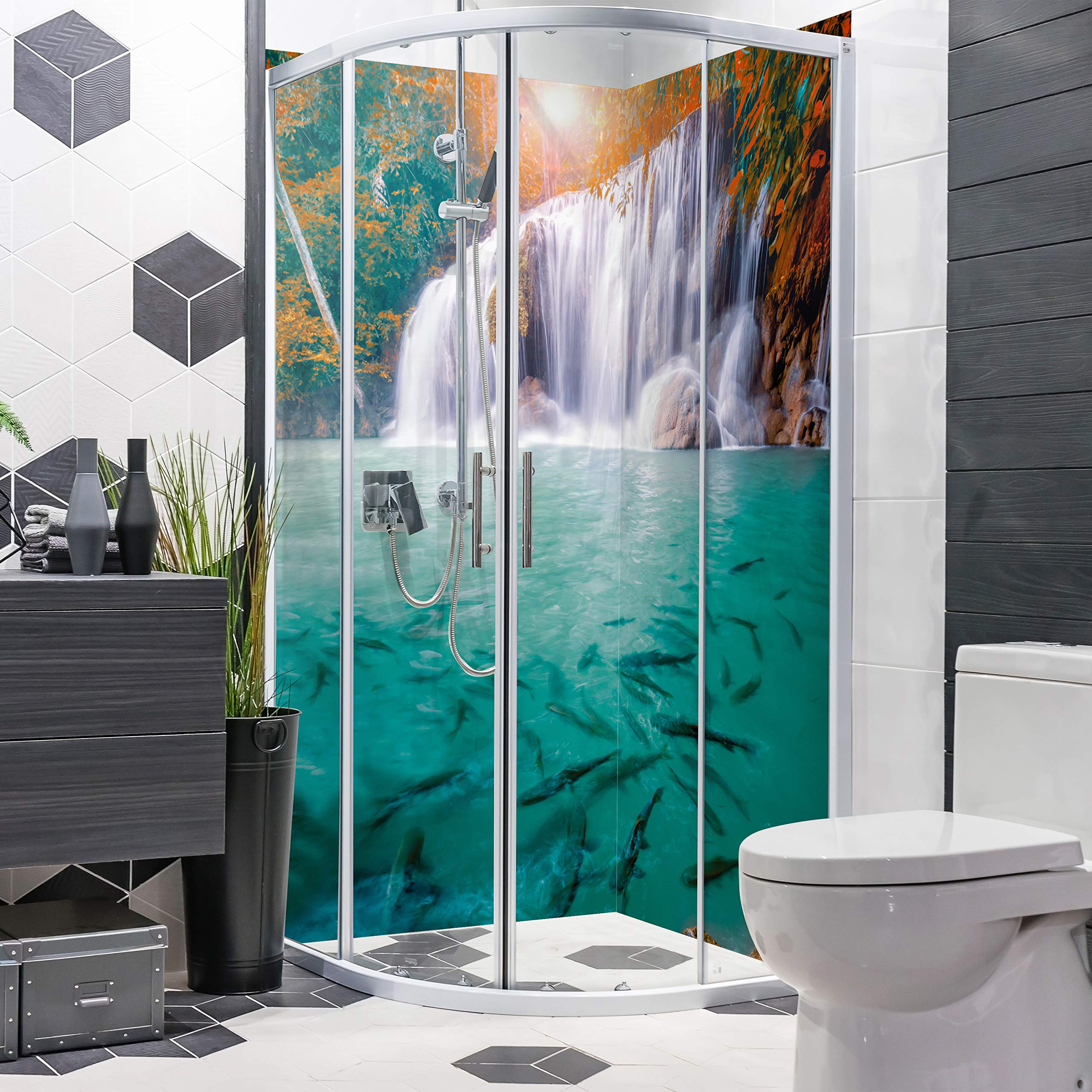 Dedeco 2x Bad Rückwand 'Wasserfall' – 90x200cm, 3mm Alu-Verbund, Wasserfest, Fugenlos, Made In Germany