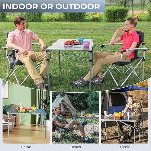 Miniatura 7 de KingCamp Mesa plegable de aluminio, mesa de campamento enrollable, mesa plegable ligera, mesa de picnic portátil, mesa de campamento para acampar al