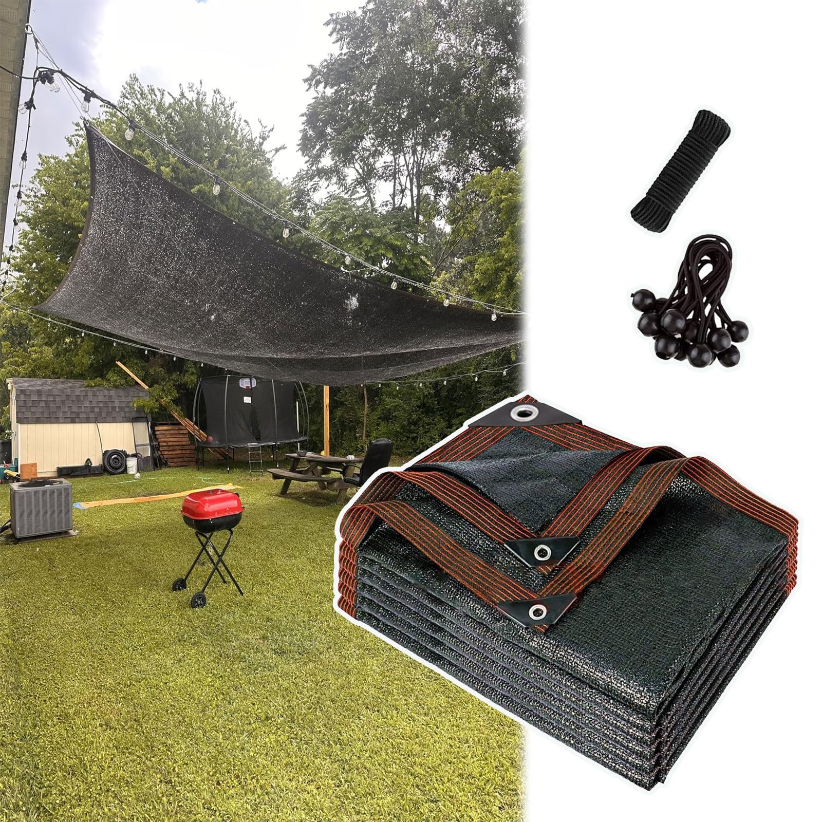 Schattiernetz 2,1 x 3 m, 90% Sonnenschutz, verstärkte Ösen am Rand, schwarzer Sichtschutz für Garten, Terrasse, Gewächshaus, Pergola, Hühnerstall