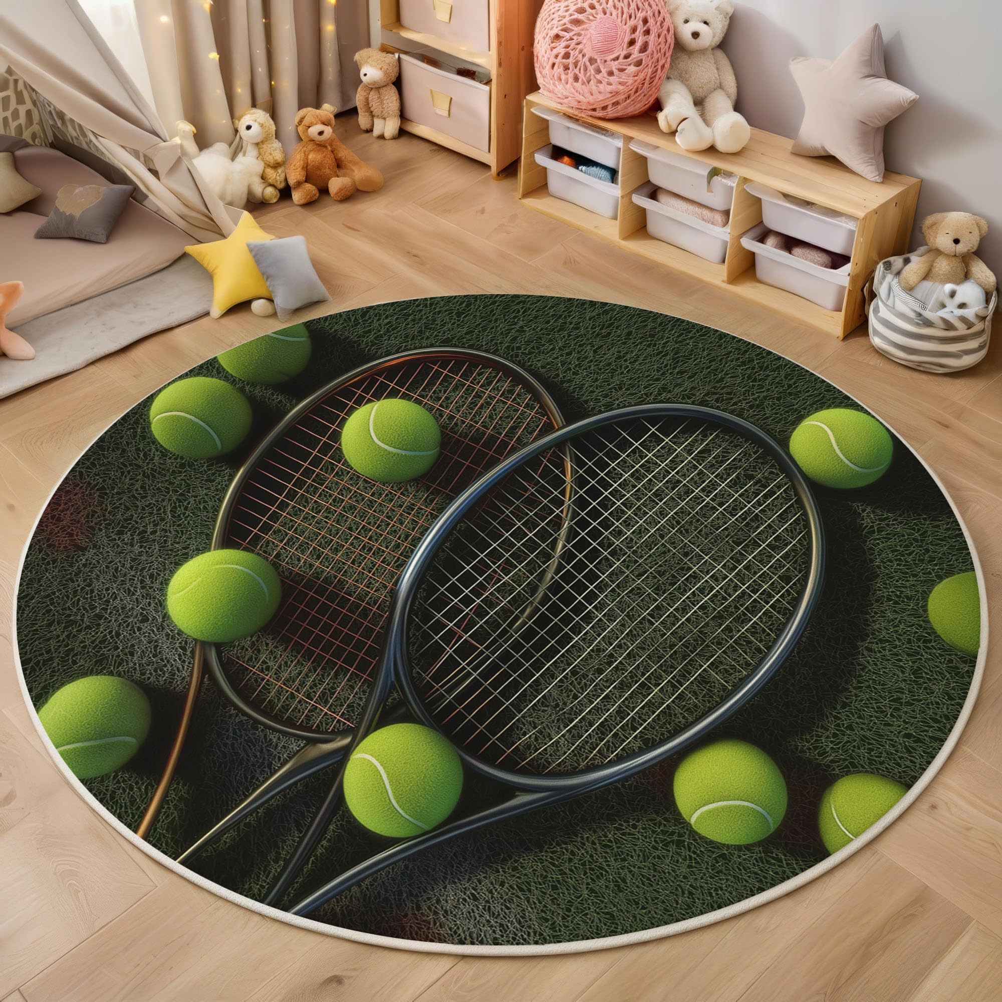 Tapis de sol antidérapant tennis rond lavable pour salle de jeux