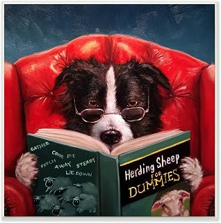 Stupell Industries Herding Sheep Dog Reading for Dummies Funny Painting Wall Plaque, 12 x 12, Multi-Color