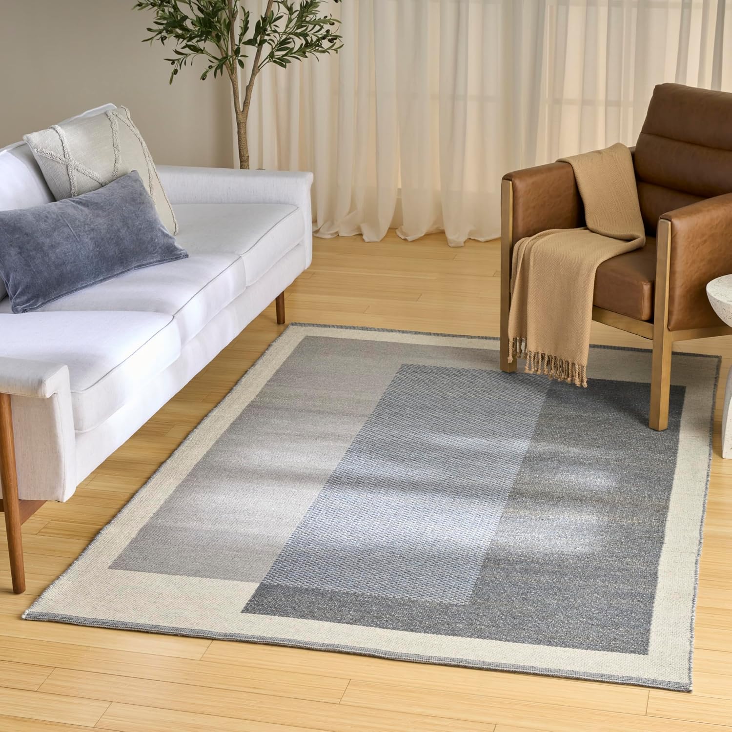 Nourison Home Copenhagen Ivory Blue 5' x 7' Area Rug - Easy Clean, Non Shedding, Bed Room, Living Room, Dining Room, Kitchen (5' x 7')
