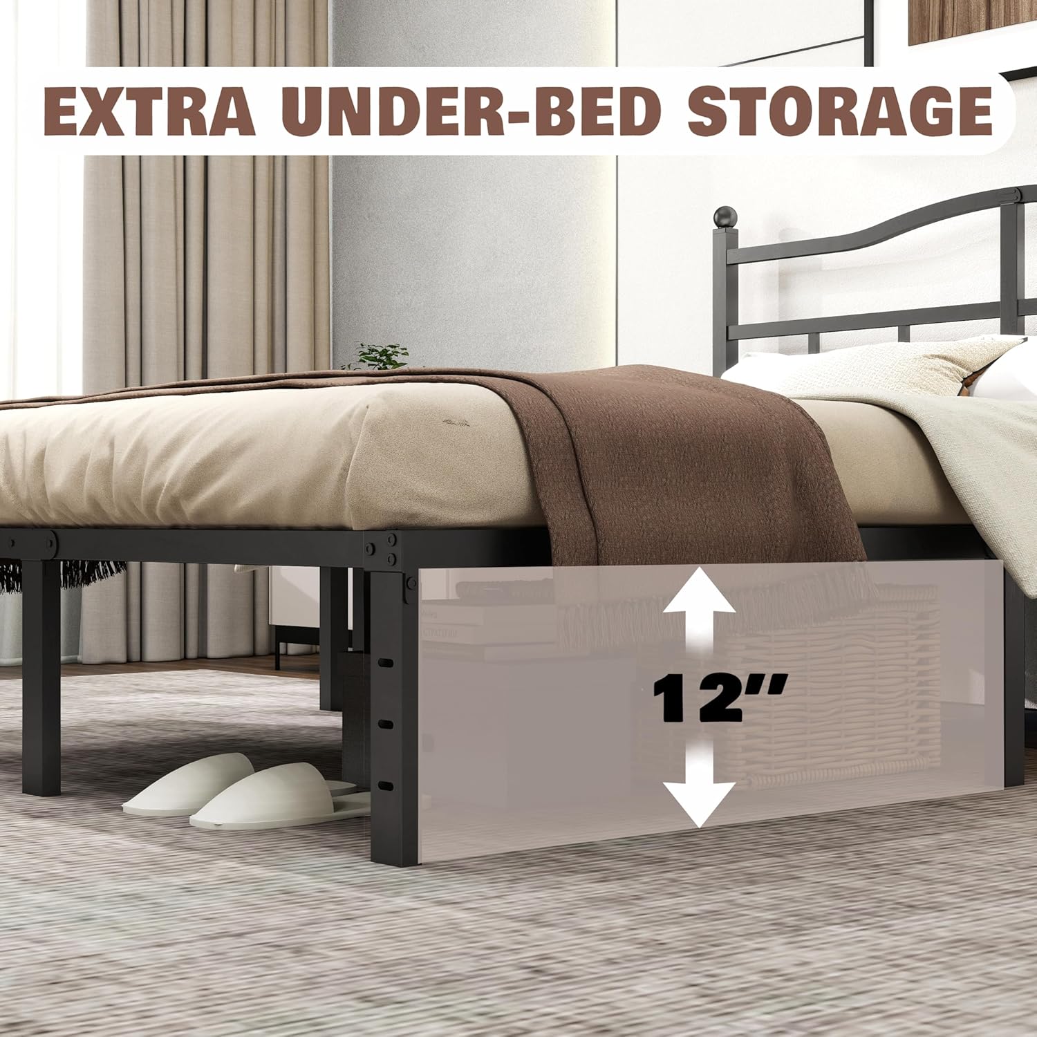 Queen Bed Frame with Headboard 14 Inch Bed Frame Queen Size Metal Black Mattress Foundation,Platform Beds Support with Storage,Modern Design,Easy Assembly,Noise-Free (14 Inch, Queen)