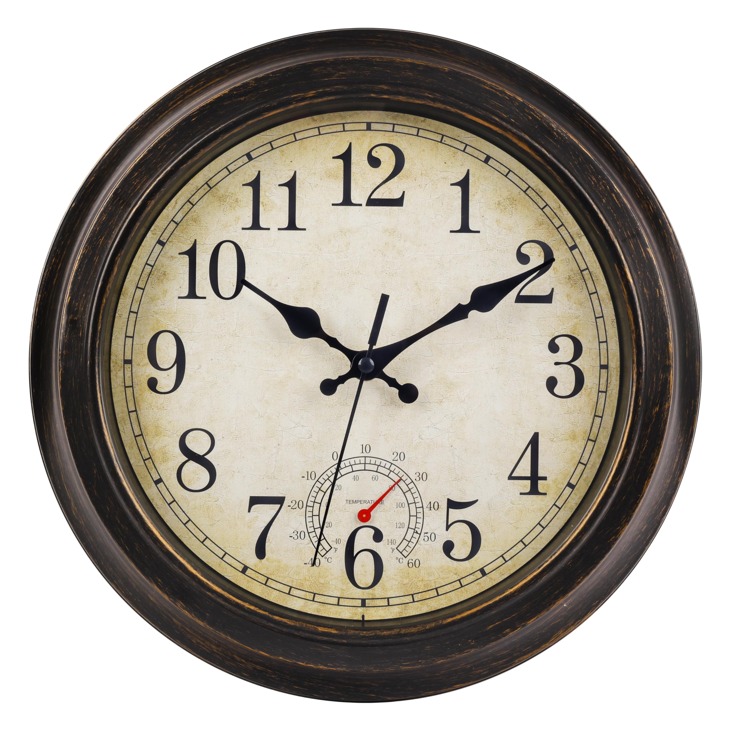 jomparis 30CM Outdoor Wanduhr mit Thermometer Außen wanduhr Wasserdicht und Wetterfest für Garten Terrasse Pool Patio(Bronze)