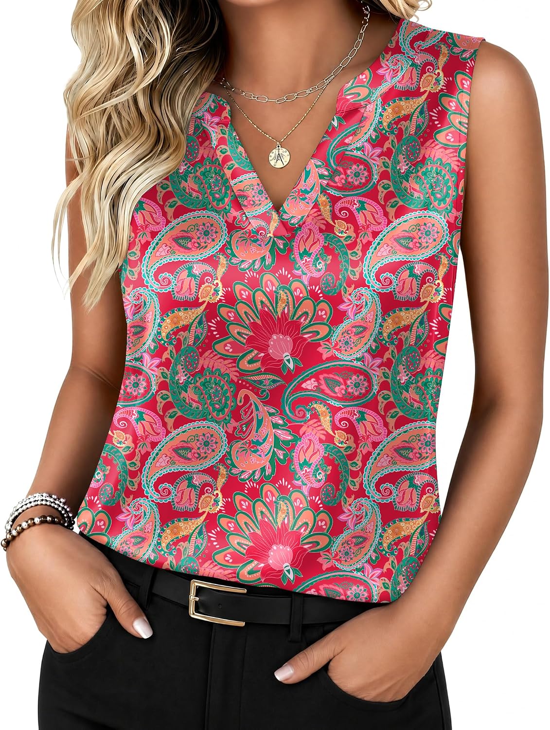 Zeagoo Silk Satin Tank Tops for Women V Neck Business Casual Outfits Blouse