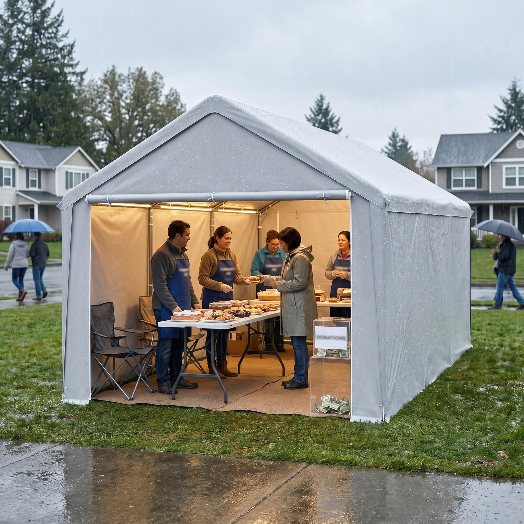 XMTECH Garagenzelt 3x6m Winterfest, Robuste Zeltgarage Carport, Ganzjährig wetterfest, Wasserdicht & Schneefest Auto-Zelt mit Tür, Mehrzweck Lagerzelt als Geräteschuppen, Bootszelt & Gartenlager, Grau