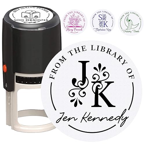 Beautiful Personalized Library Book Stamp with Ink. Reading on Moon