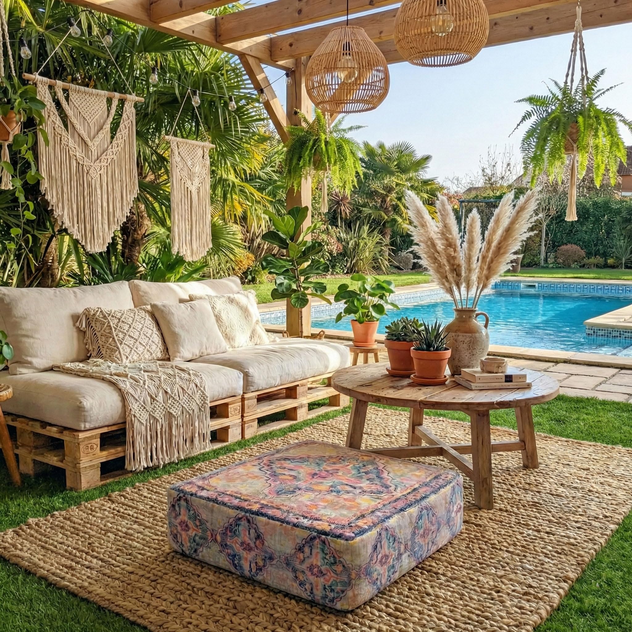 Mandala Life ART Puf Otomano para Exterior - Solo Funda - 60x20cm - Poliéster - Mueble Cojín de Suelo Bohemio Marroquí Boho Chic