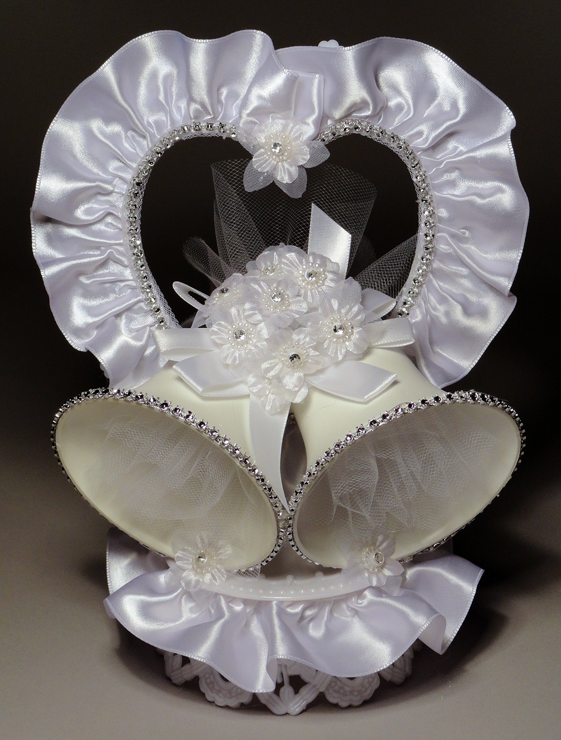 Wedding Cake Topper or Table Decoration "Rhinestone Heart and Double Bells" (300)