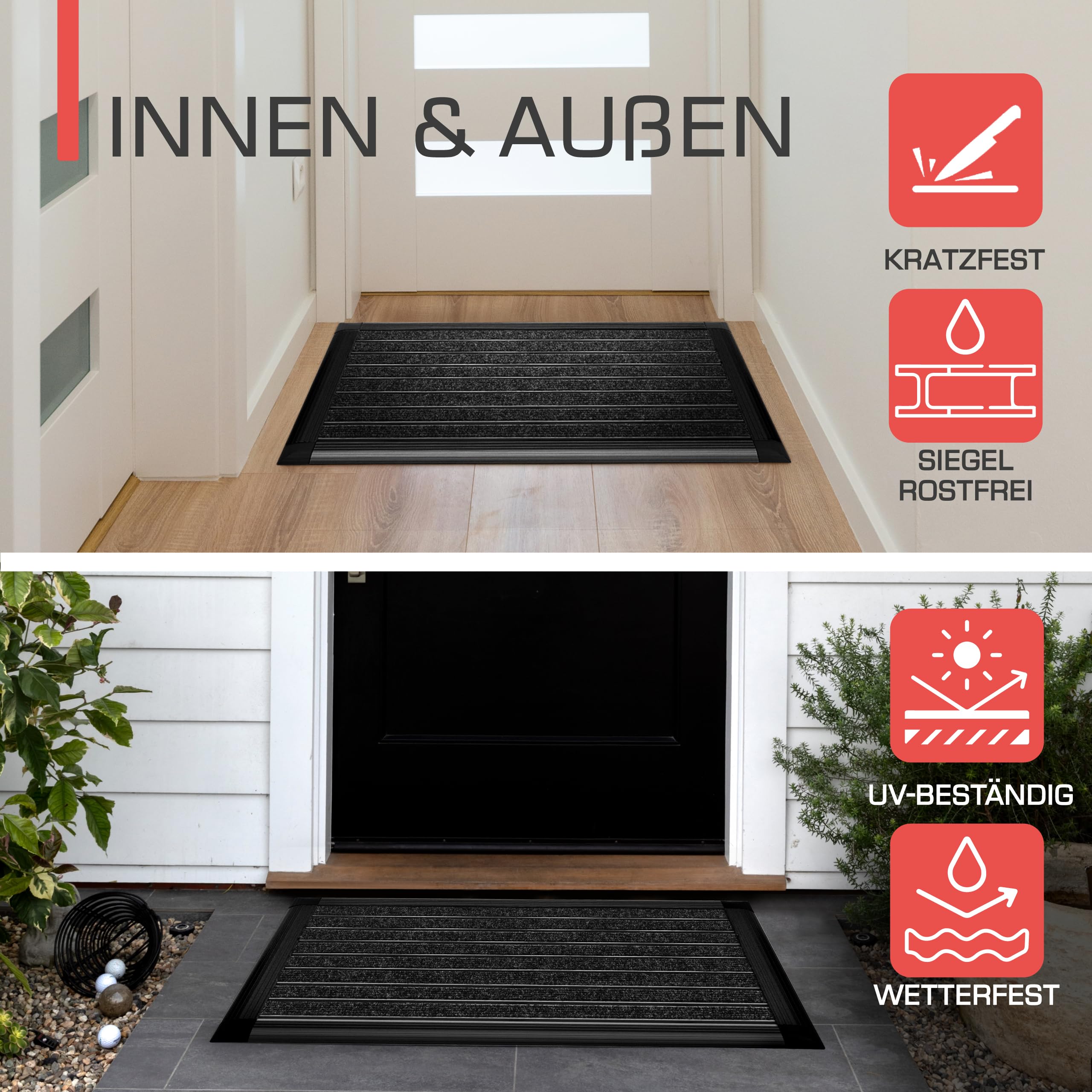 bomoe Fussabtreter Aussenbereich Alu Fußmatte 50x80 cm AluGant Haustür Fußabtreter Außen Schuhabstreifer– Eingangsmatte Alu-Fußmatten Fußabstreifer Aussen Fußmatte Schuhabtreter Außen Anthrazit