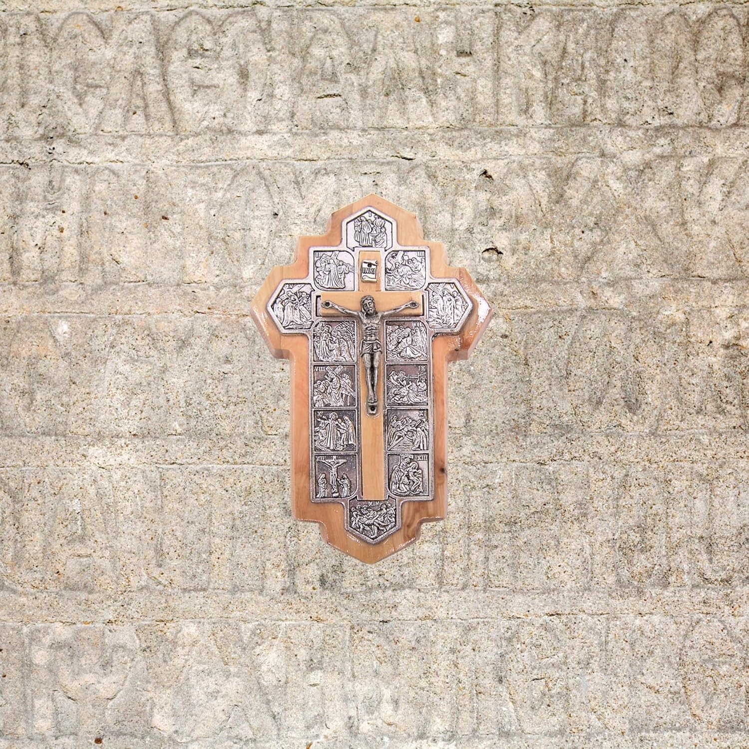 Wowser Olive Wood Stations of the Cross Crucifix – 5.5 Inch Religious Wall Cross, Catholic Christian Home Decor, Hanging Faith Gift
