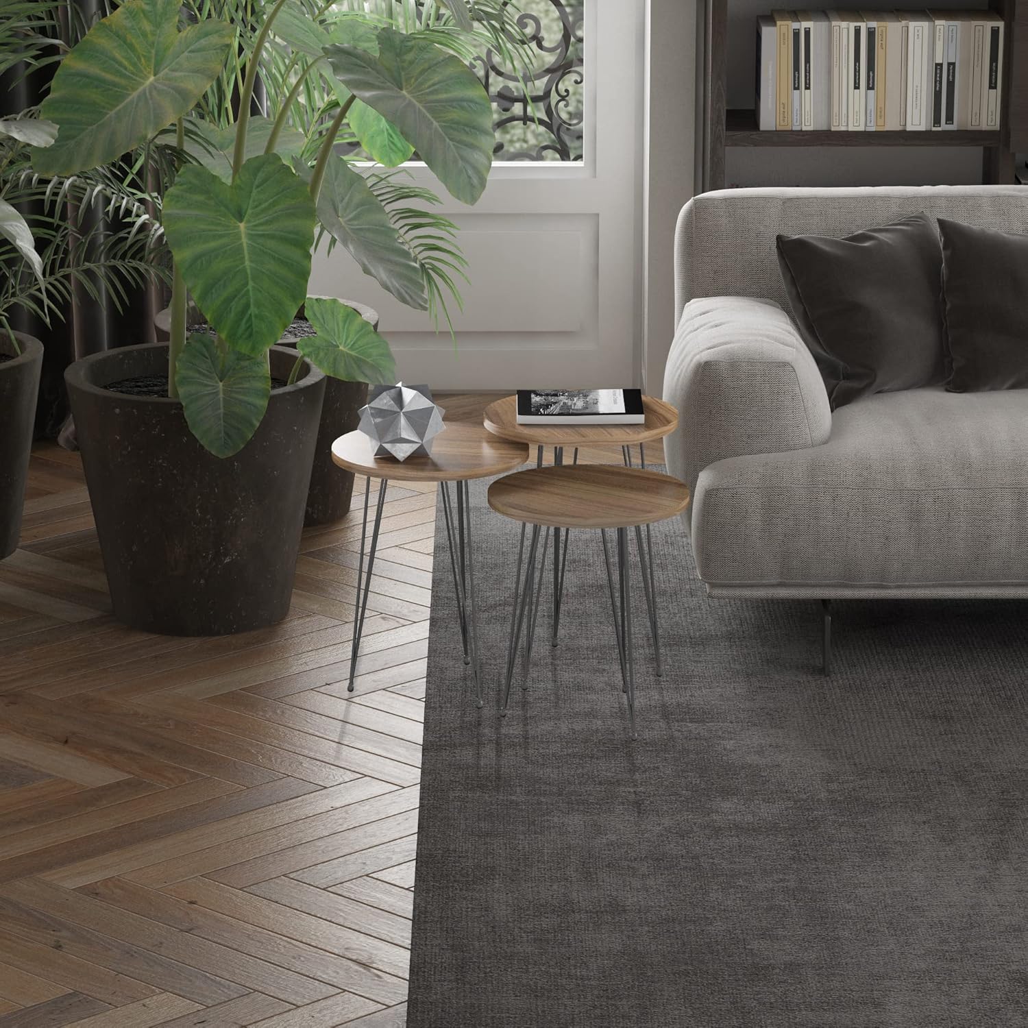 Round Nesting Set of 3, Modern Woodgrain Look Base for Living Room Coffee Tables or Nightstands - Coffee Table - Side End Table - Small Side Table