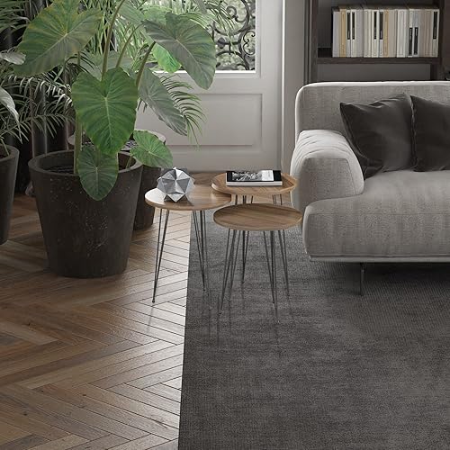 Miniatura 4 de Juego de 3 anidados redondos, base moderna de aspecto de grano de madera para mesas de centro o mesitas de noche, mesa auxiliar, mesa auxiliar