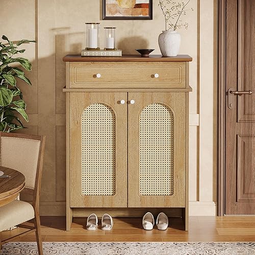 Miniatura 6 de Tribesigns Zapatero con puertas, zapatero de 6 niveles con cajón y estantes ajustables, 43.3 pulgadas de alto, gabinete de almacenamiento de zapatos