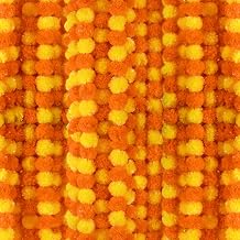 OCTERIC 6 Pcs - 5 Feet Marigold Garland Indian American Wedding Party Mantle Decoration, Dia de Los Muertos Faux Garlands Diwali Decoration, Spring Bush Floral Orange, Yellow