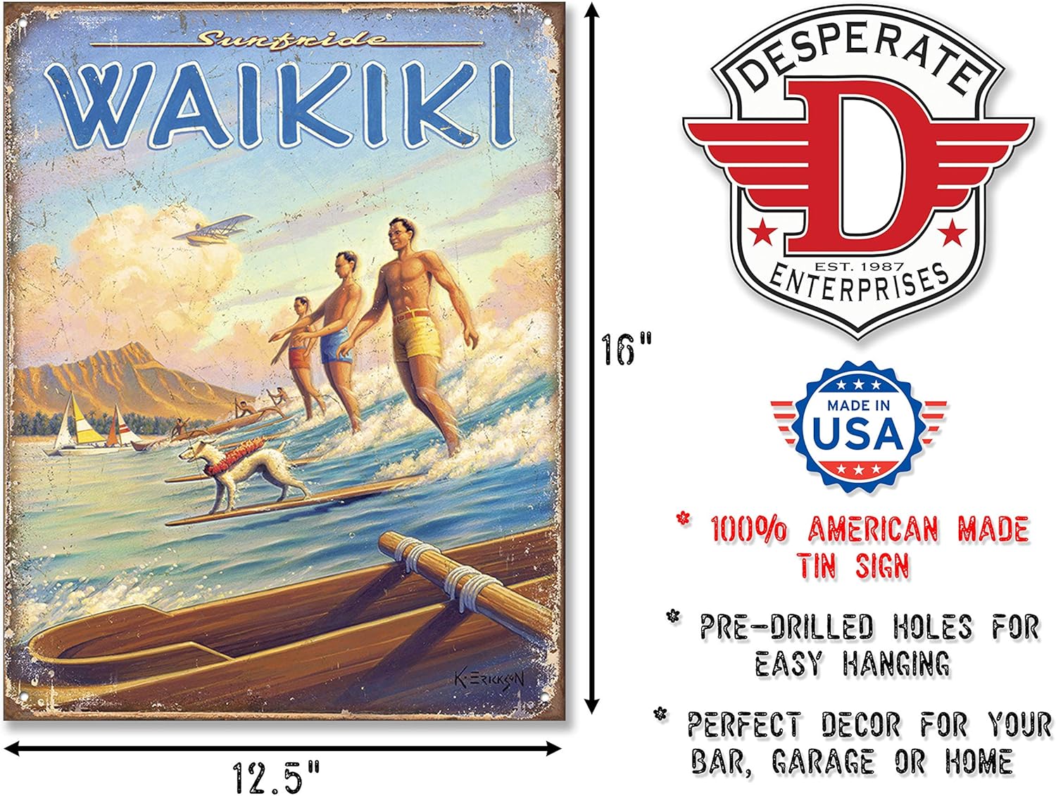 Amazon Co Jp ワイキキ サーフライド ハワイ系 レトロ調 アメリカンブリキ看板 文房具 オフィス用品