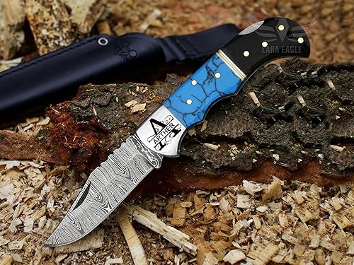 Vista 10 de Navaja de bolsillo personalizada de Damasco para hombres, cuchillos de caza plegables hechos a mano de acero sólido de 133 capas con afilador