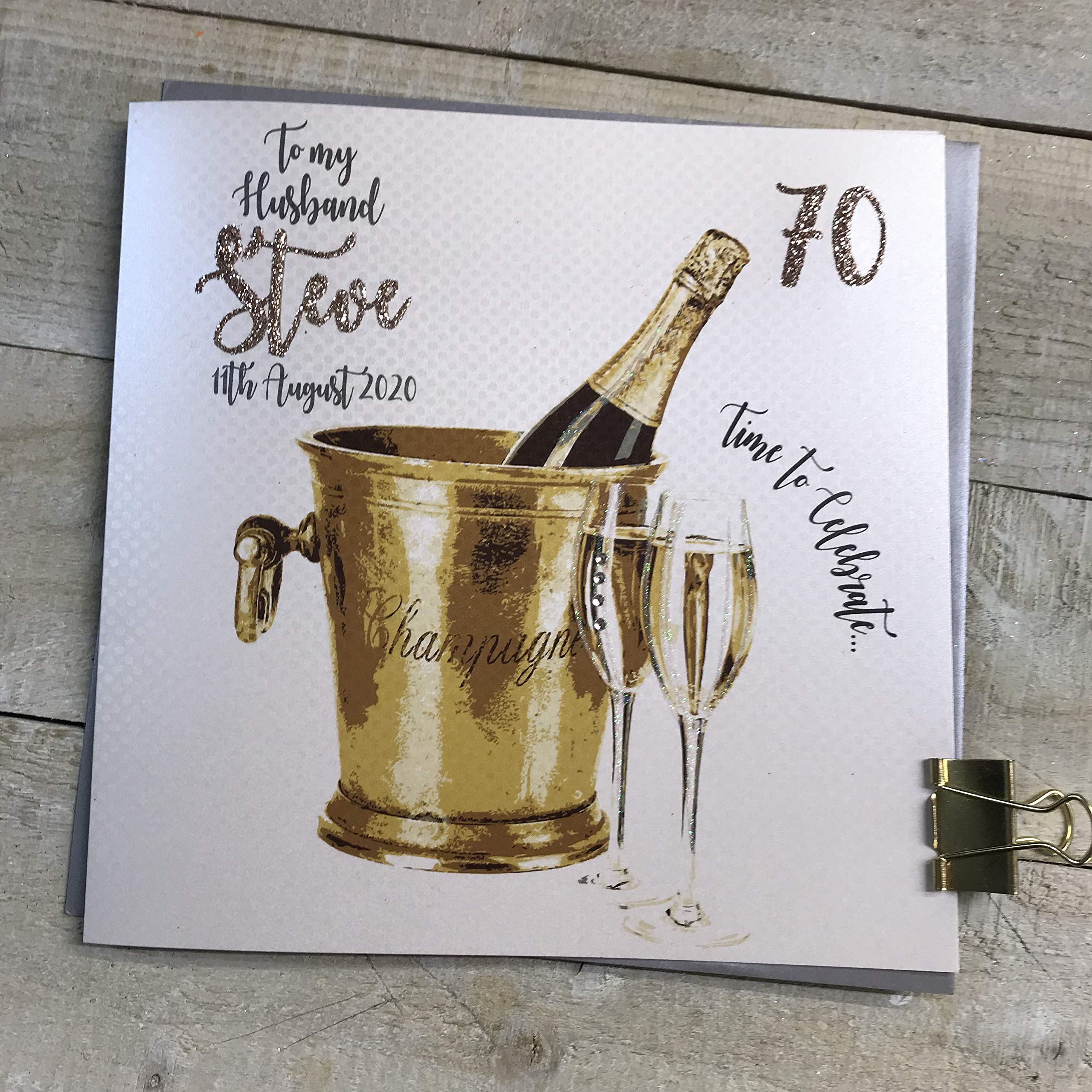 WHITE COTTON CARDS HUSBAND Gold Champagune Bucket & flutes -any age 18, 19, 21, 30,40,50, 60, 65, 70, 80, 90, Personalised Handmade Birthday Card - made to order