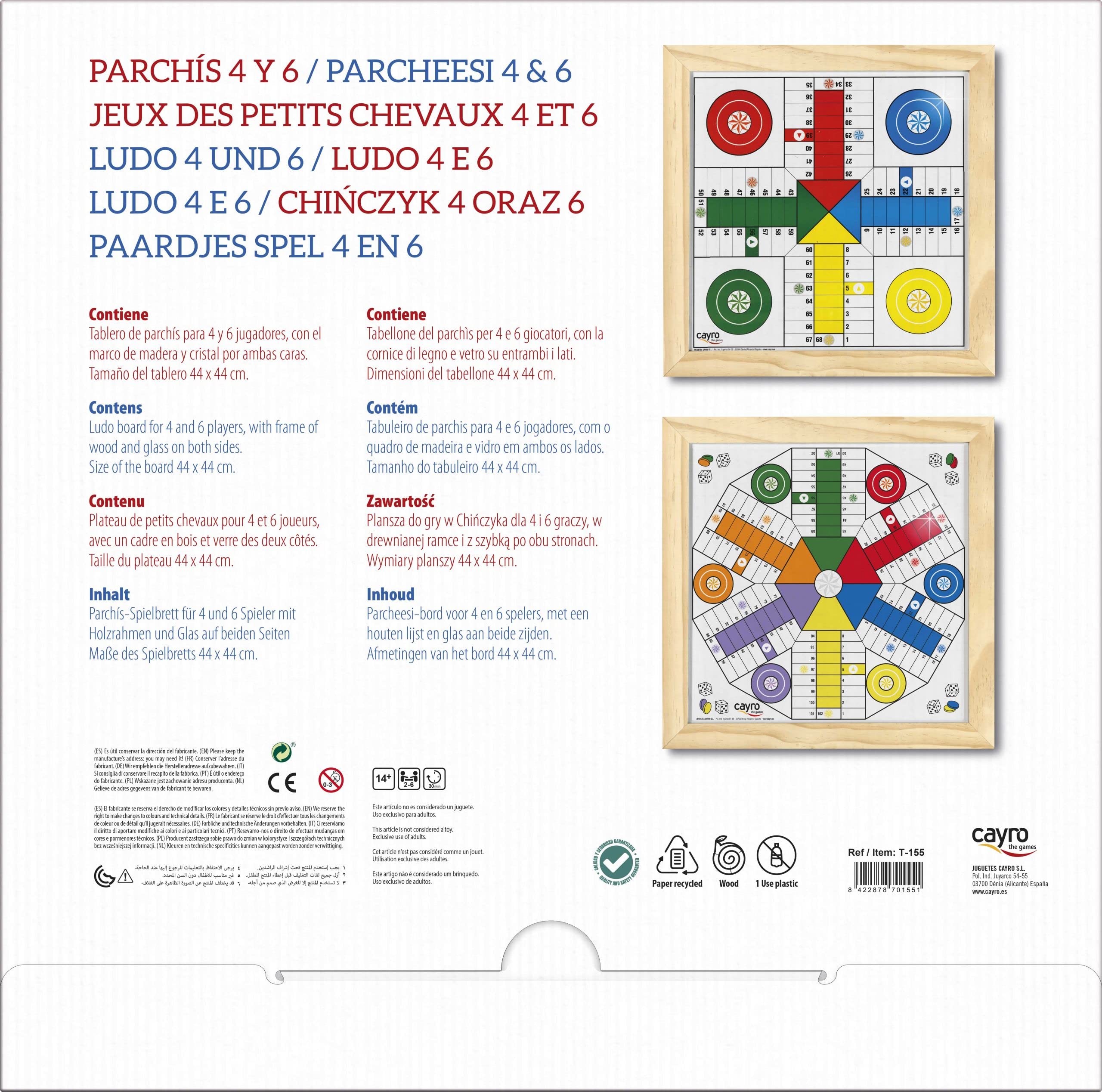 Cayro Gioco Dell'Oca E Parcheesi In Legno 30x30 Cm - Tabellone Reversibile Per 2-4 Giocatori - Bambini E Adulti