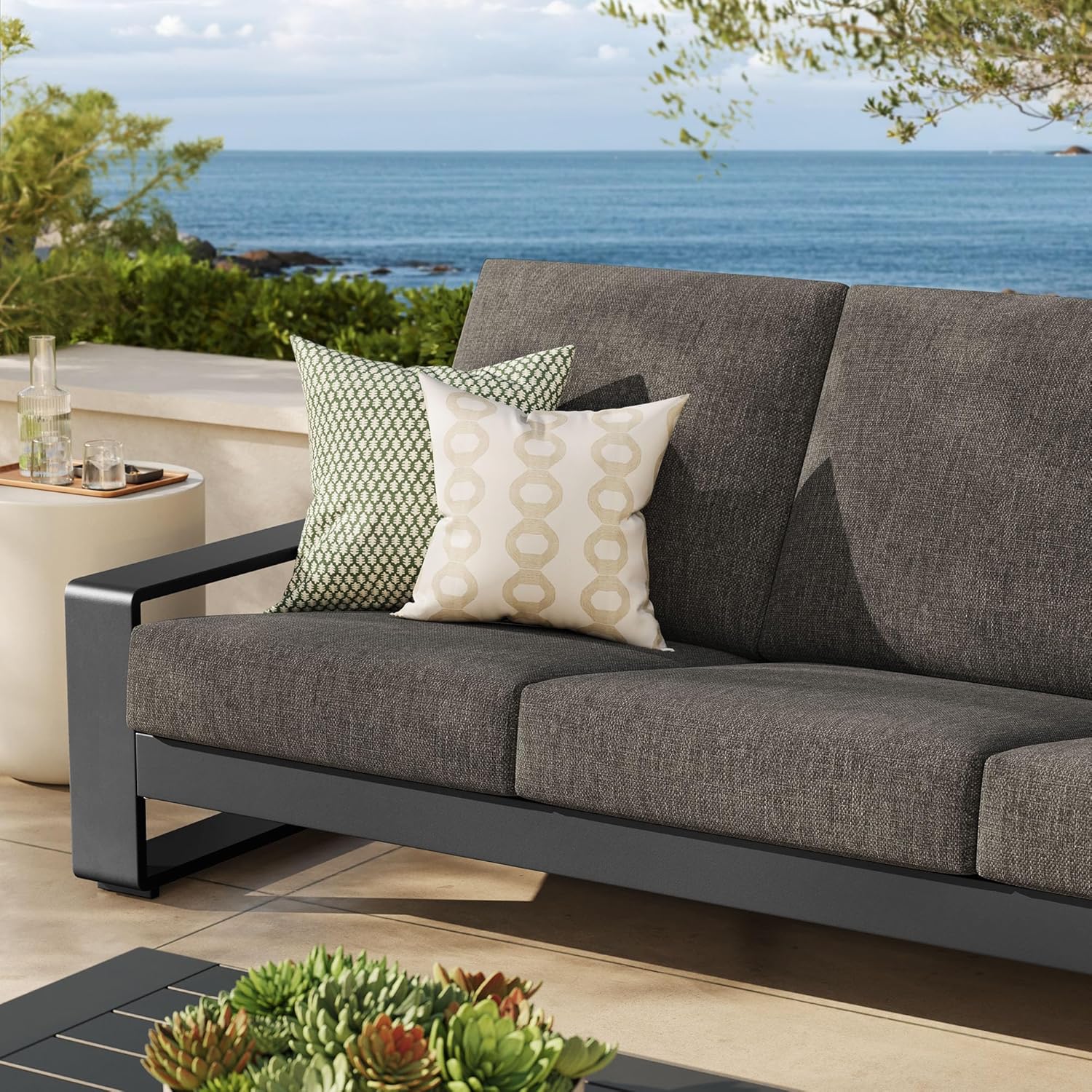 Modway Lirienne Aluminum Outdoor Sofa in Smoke Gray - Weather-Resistant Modern 3-Seater Patio Couch with Removable Cushions