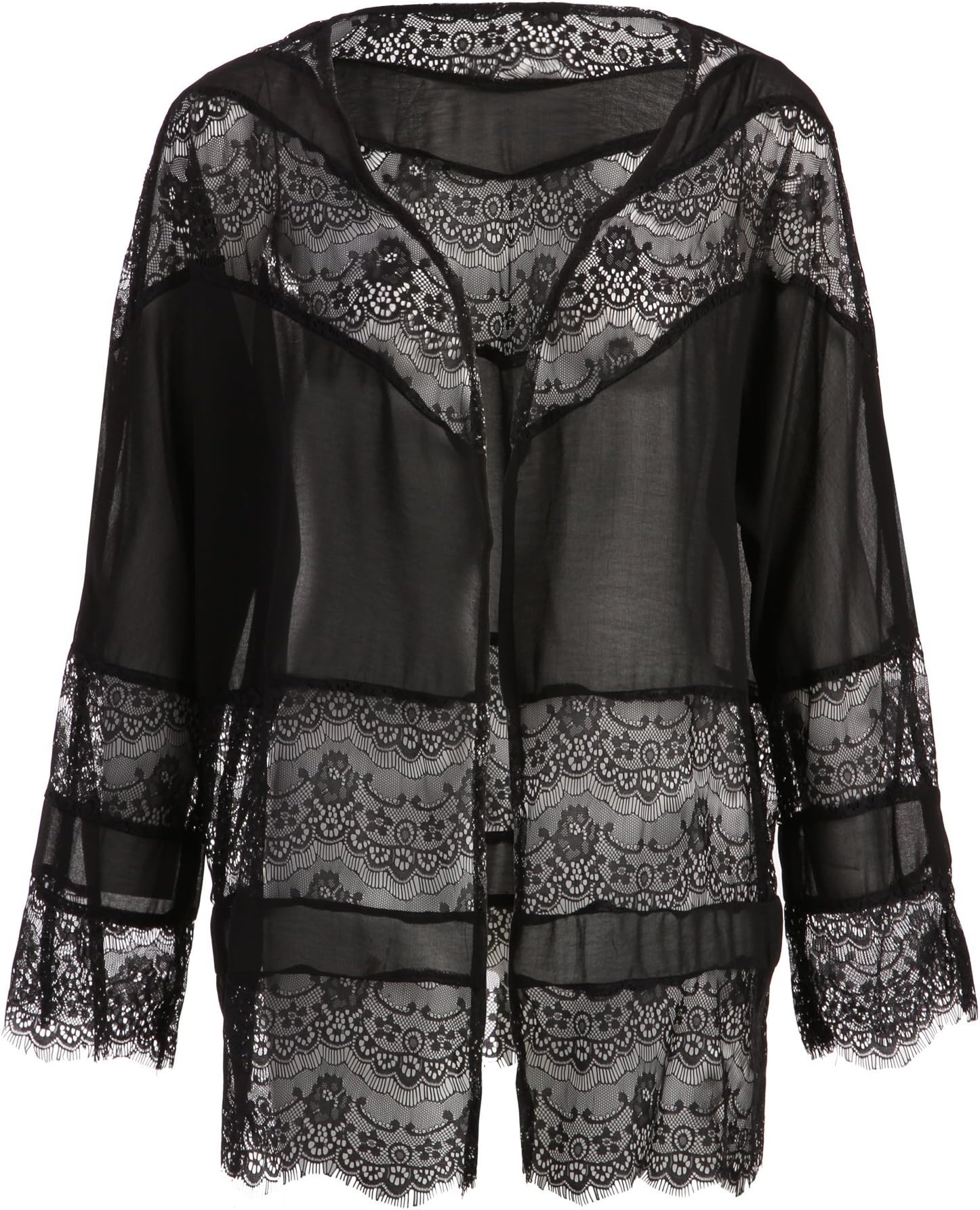 Elegant Sheer Black Lace Kimono Boho Cardigan - Size Large