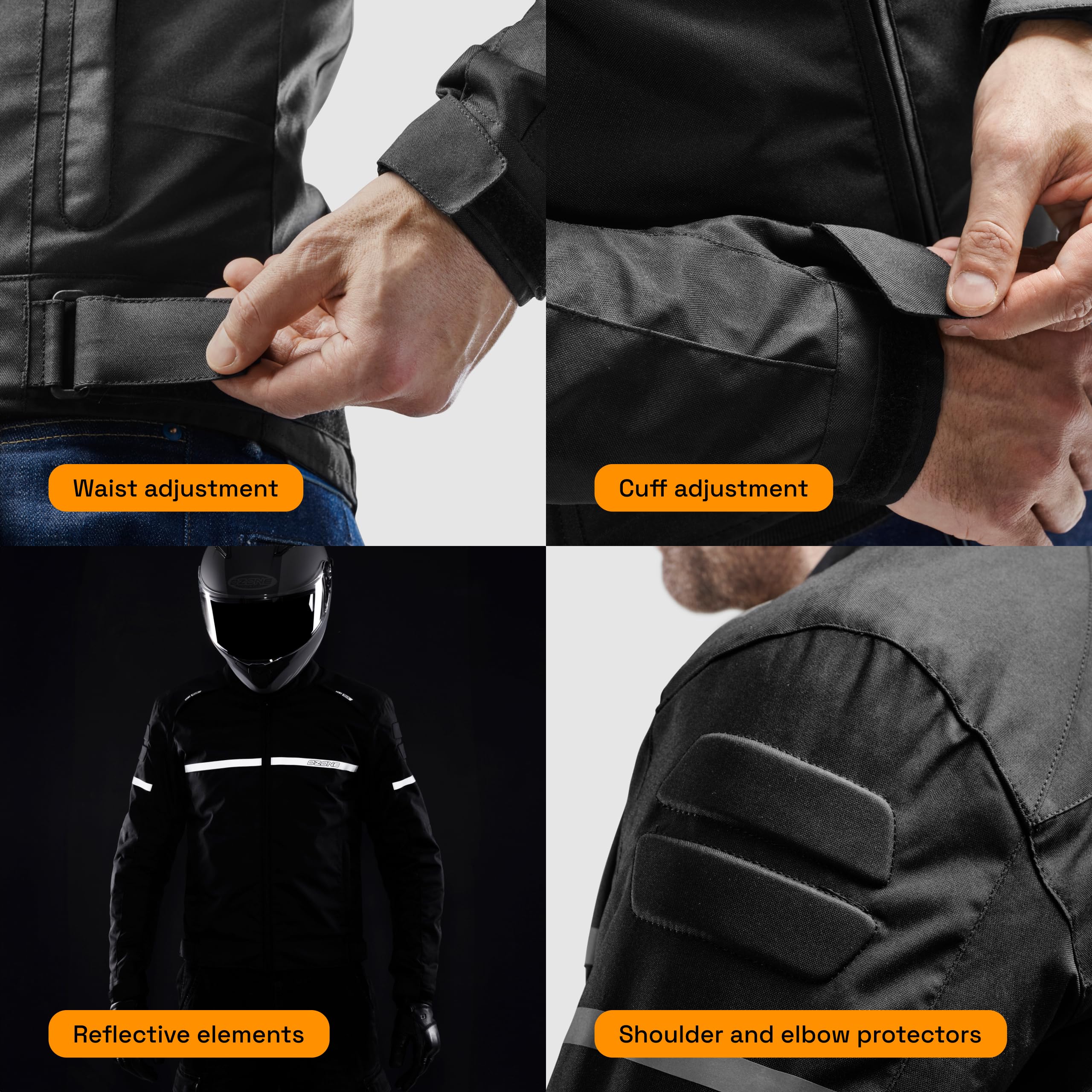 OZONE MOTO Rider Giacca da Moto Uomo | Tessile | Protezioni Gomiti e Spalle Livello 1 | Tasca per Protezione Schiena | Fodera Termica Impermeabile Removibile | Ventilazione | Taglie fino a 13XL