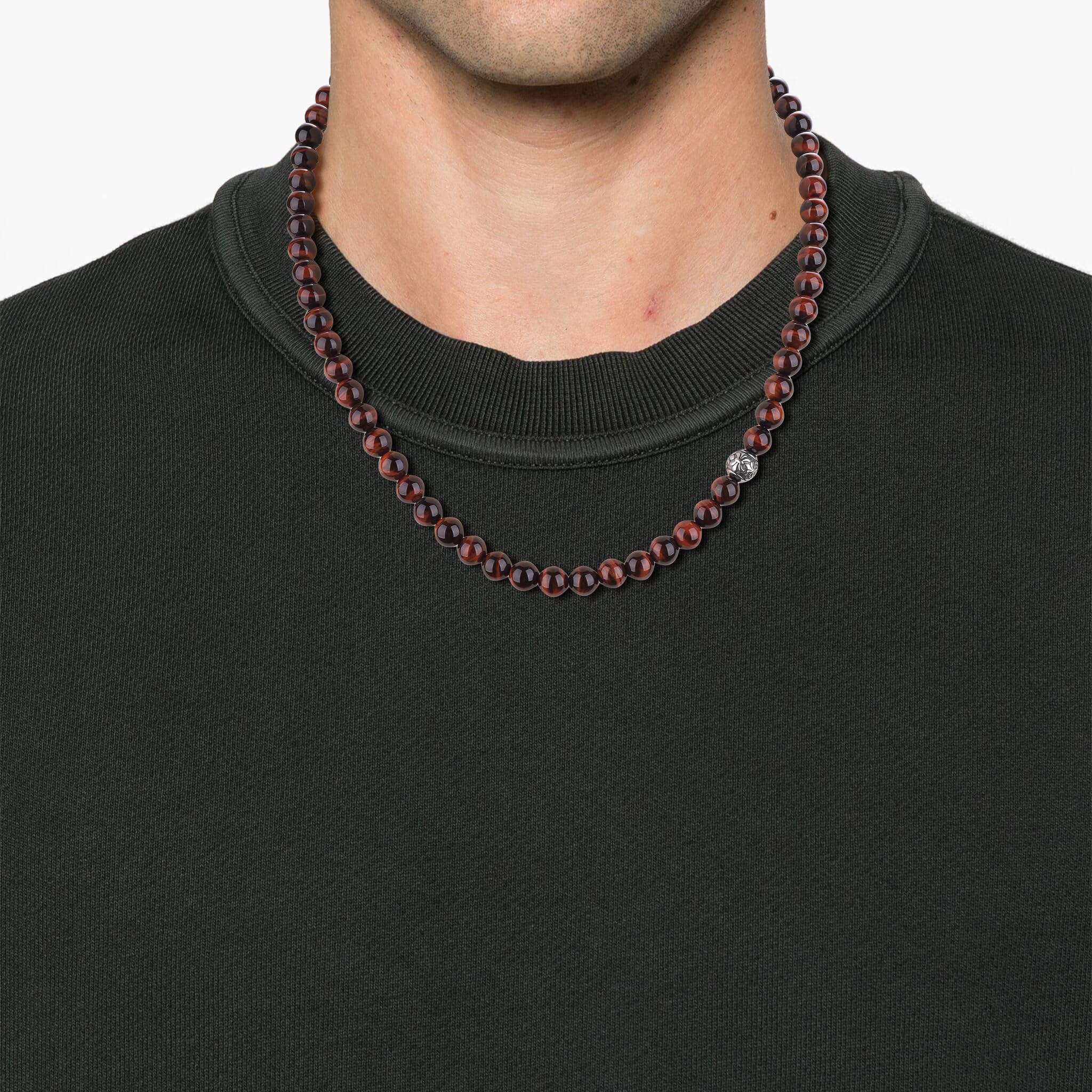 GAVU Collar para Hombre con Piedras Naturales y Amuleto Fleur de Lis, Collar de Cuentas para Hombre