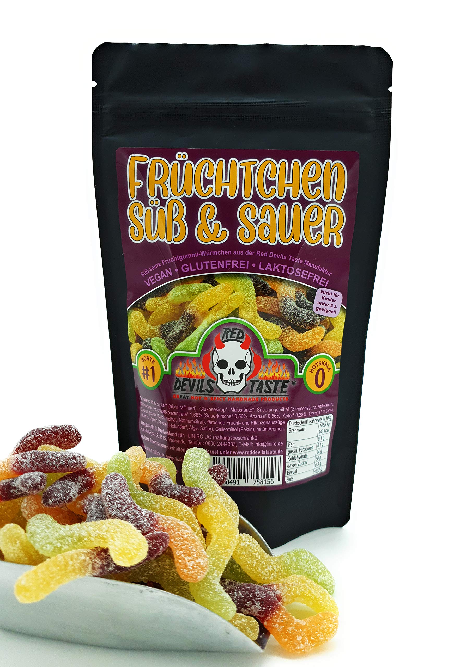 Früchtchen süß & sauer - veganes Fruchtgummi - 200g - Hotskala: 0 im ZIP Beutel