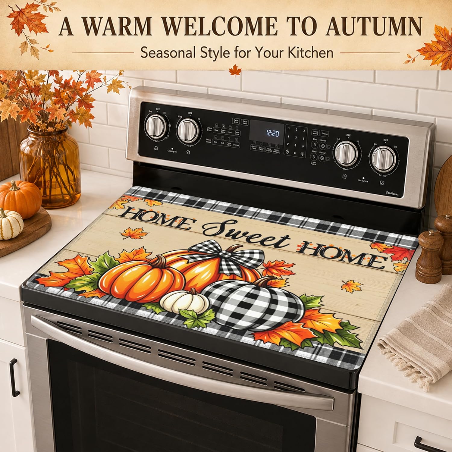 Fall Pumpkin Stove Top Cover for Electric Glass Cooktop 29 x 21 Inch