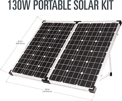 Go Power GP-PSK-130 130W Portable RV Solar Panel Kit - Folding Solar Panels with 10 Amp Controller, Adjustable Legs, Battery Clamps, Nylon Case for Camping, Boat & Off-Grid Use