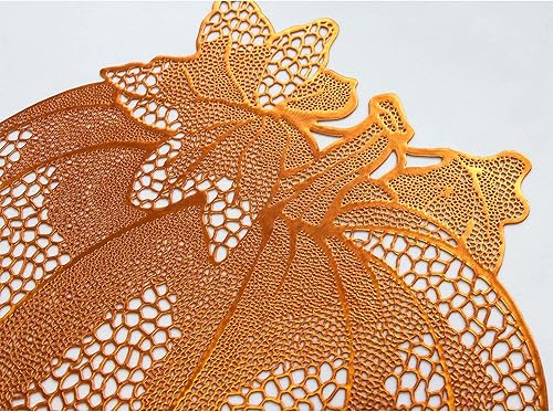 Miniatura 8 de Juego de 6 manteles individuales metálicos de vinilo prensado de 16.5 x 17 pulgadas para mesa de comedor, decoración de mesa de Halloween, calabaza