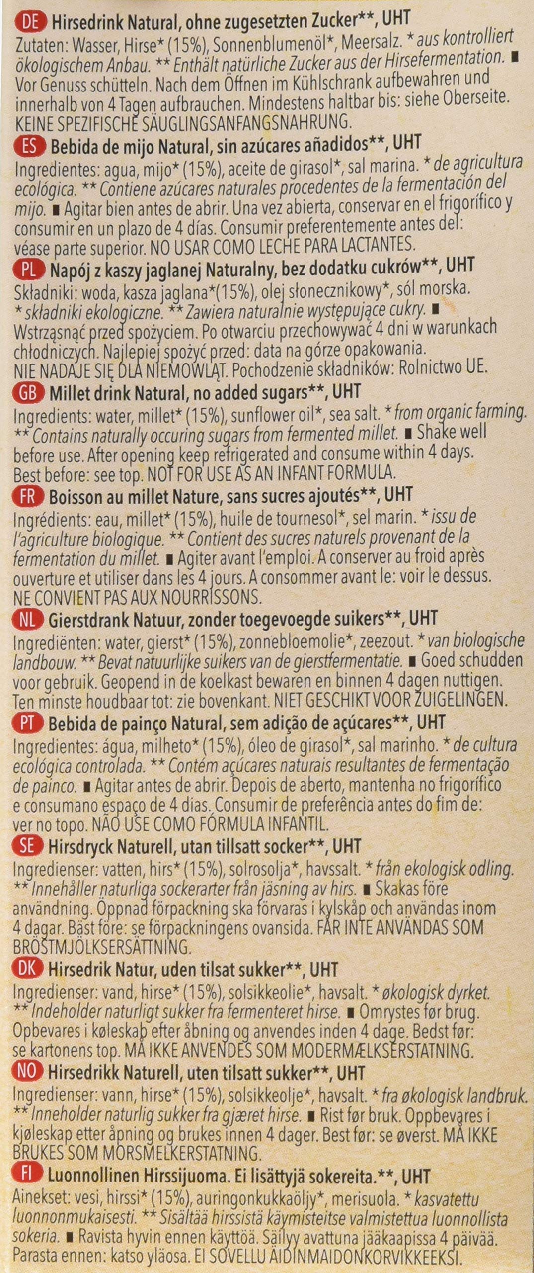 Natumi Hirsedrink Natural Ungesüßt Hirse Drink Bio Veganer Milchersatz, Neutral, 1 ltr (6er Pack)