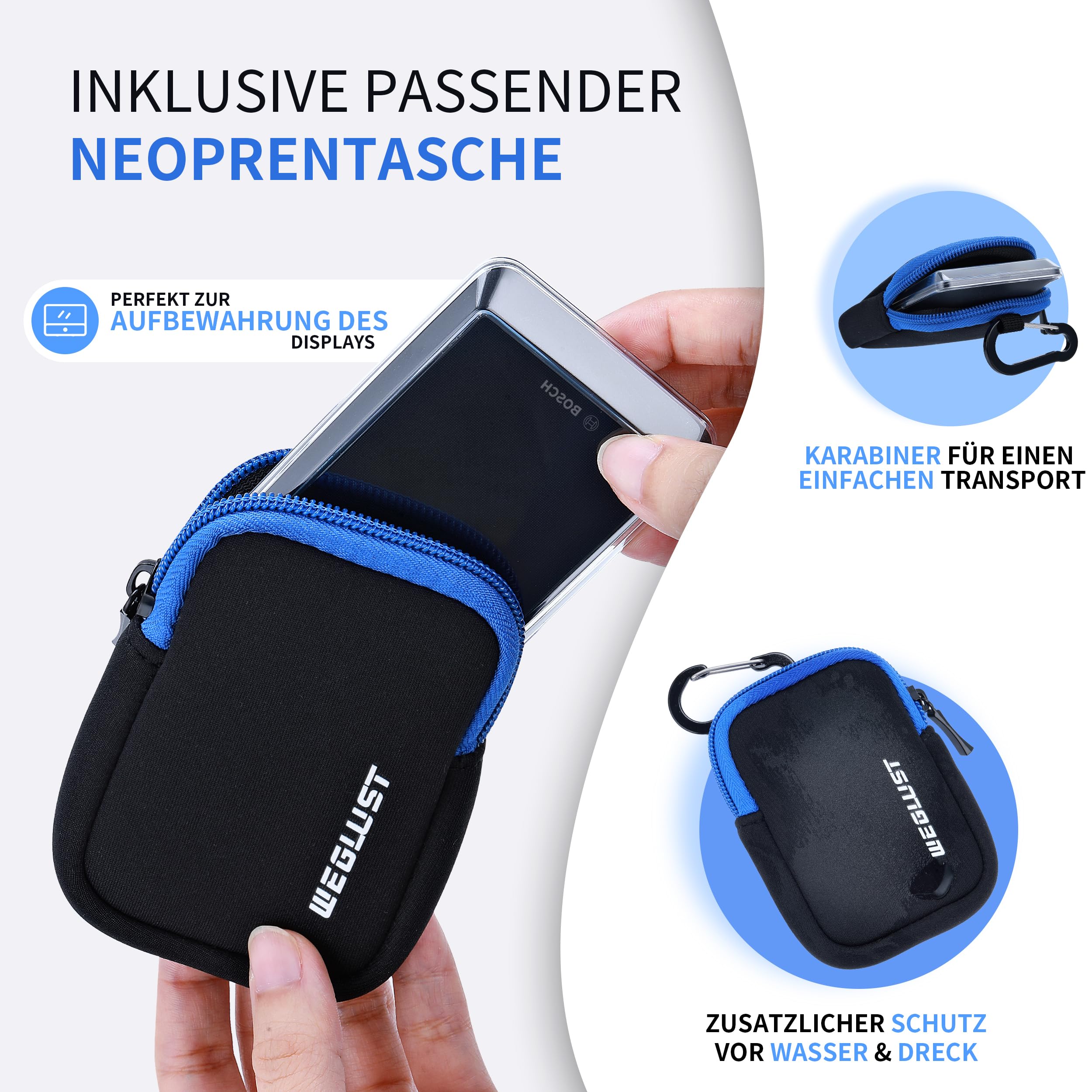 für Bosch Kiox 500 Schutzhülle mit Neoprentasche | E-Bike Displayschutz | Transparent | Stoß und Kratzschutz | Ebike Zubehör | Protective Cover fit for Kiox 500 (BHU3700)