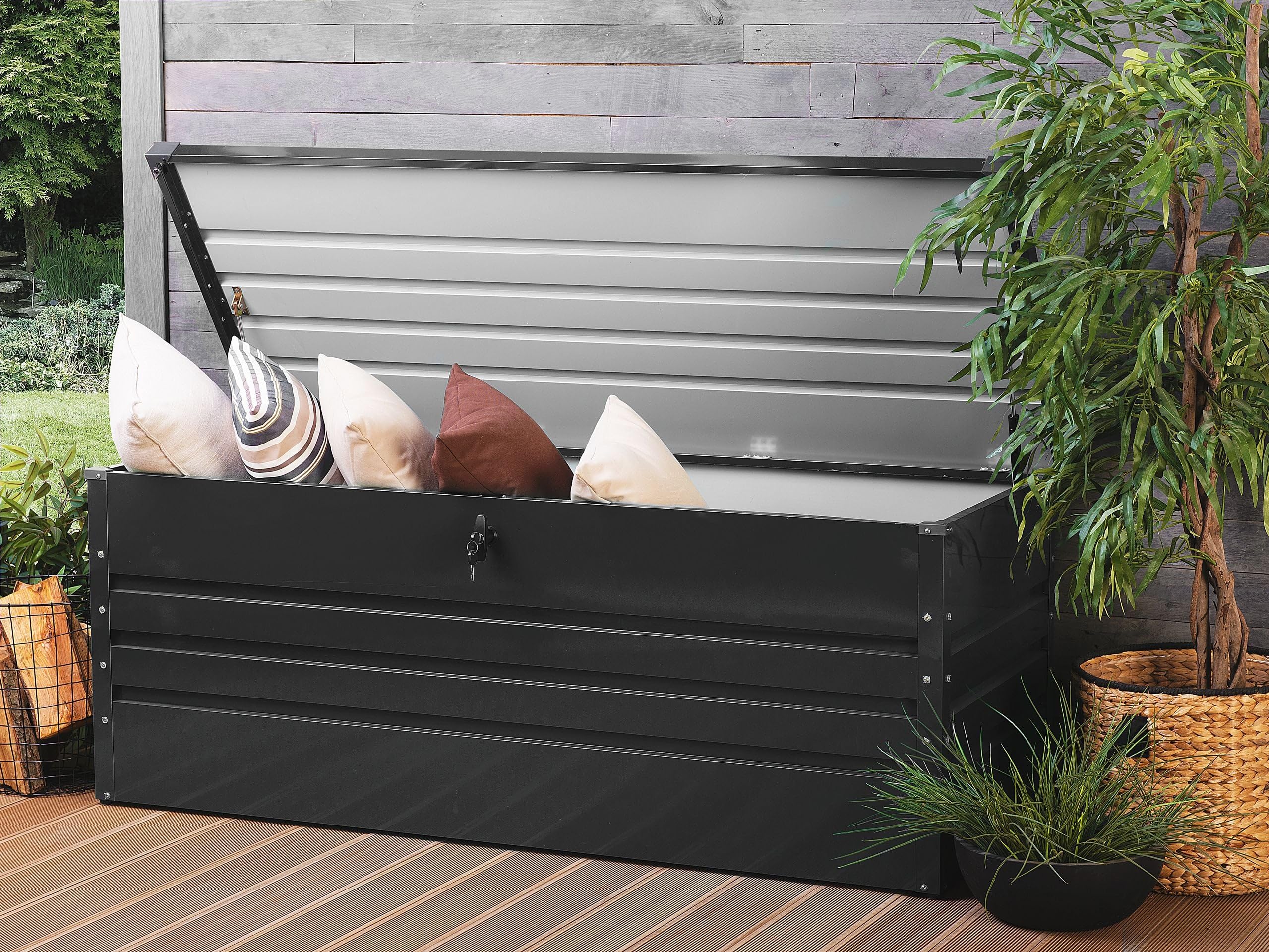 Coffre de Rangement Extérieur 165 x 70 cm 600 Litres en Acier Galvanisé Gris Foncé Idéal pour les Accessoires de Jardin Durable et Décoratif Beliani