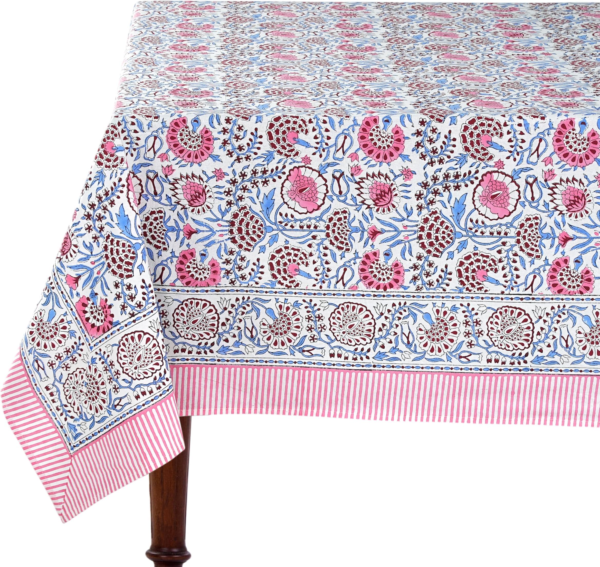 Ridhi Pigeon Blue Hand Block Print Cotton Rectangle Tablecloth 90 x 60 inch-Reusable Table Cover Decorative Everyday Use for Dining Room, Farmhouse, Thanksgiving, Christmas Wedding, Fall