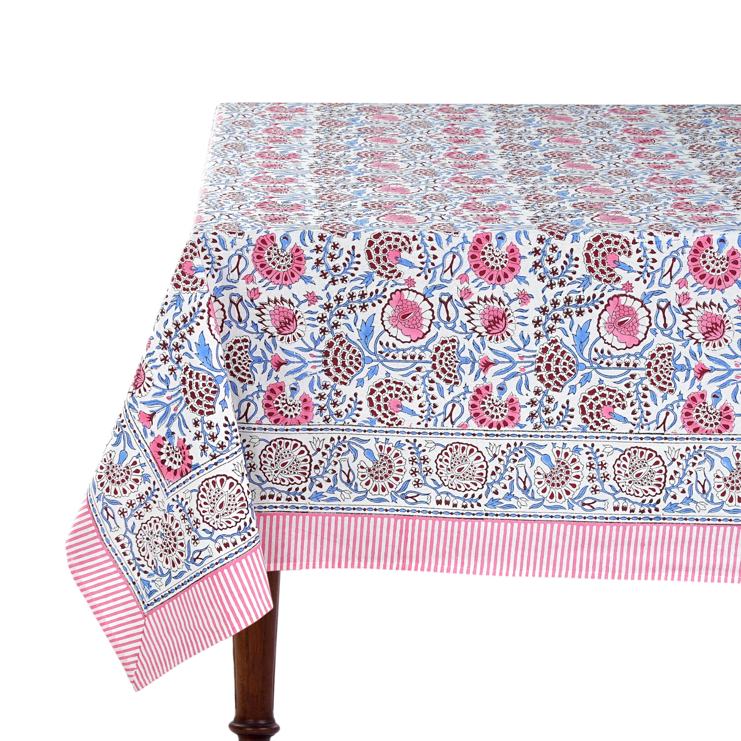 Ridhi Pigeon Blue Hand Block Print Cotton Rectangle Tablecloth 90 x 60 inch-Reusable Table Cover Decorative Everyday Use for Dining Room, Farmhouse, Thanksgiving, Christmas Wedding, Fall