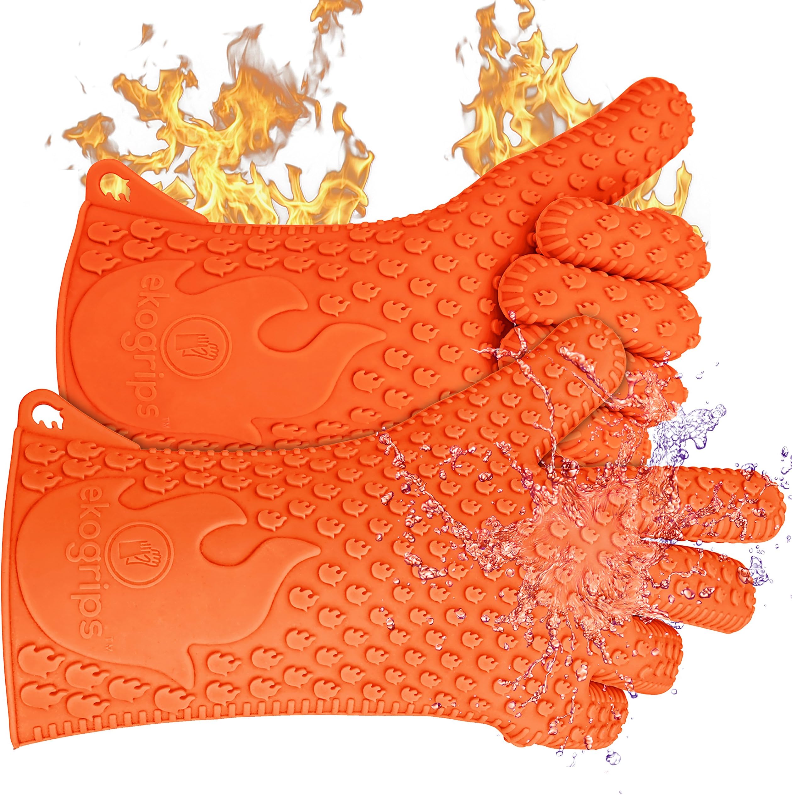 Jolly Green Products Ekogrips Premium Grilling Gloves Heat Resistant BBQ Gloves for Indoor and Outdoor Cooking, Meat Handling Gloves, Kitchen Oven Gloves with Fingers, Silicone Oven Mitts