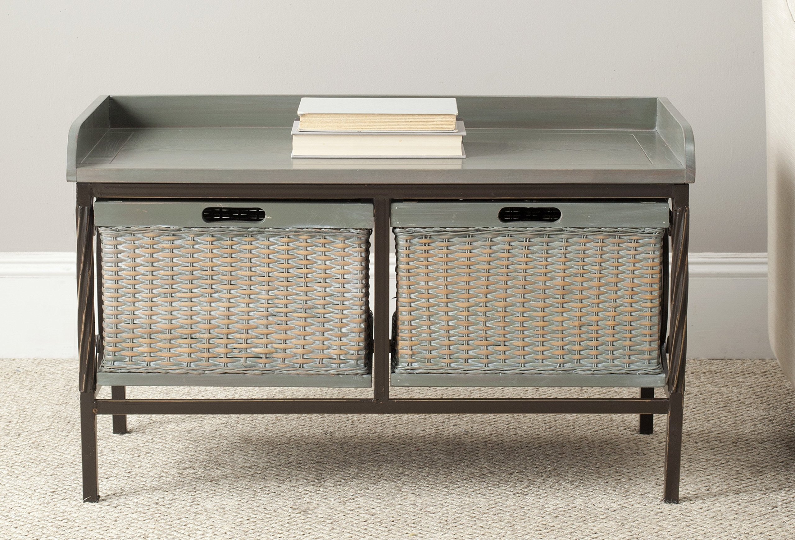 Safavieh Rustic Indoor Bench in Antique Pewter and French Grey, 40 X 85 X 50