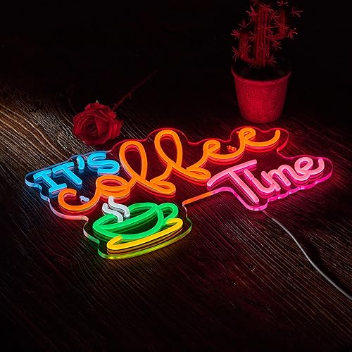 Miniatura 6 de Letrero de neón con texto en inglés "It's Coffee Time" para decoración de pared, estación de café, granja, bar, oficina, hogar, letreros LED de neón