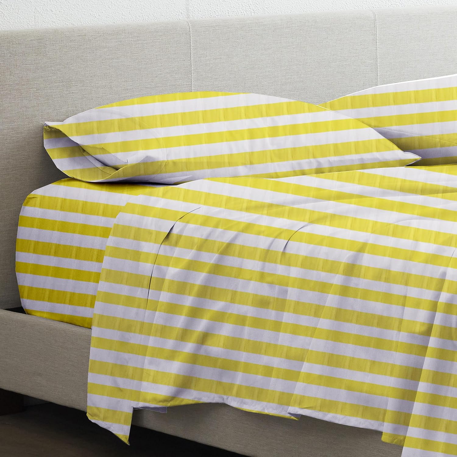 Giza Cotton Bed Sheet Set - Short Queen (60"X75") for RV & Campers - 4 Pieces - 10"-15" Deep - Banana Stripe