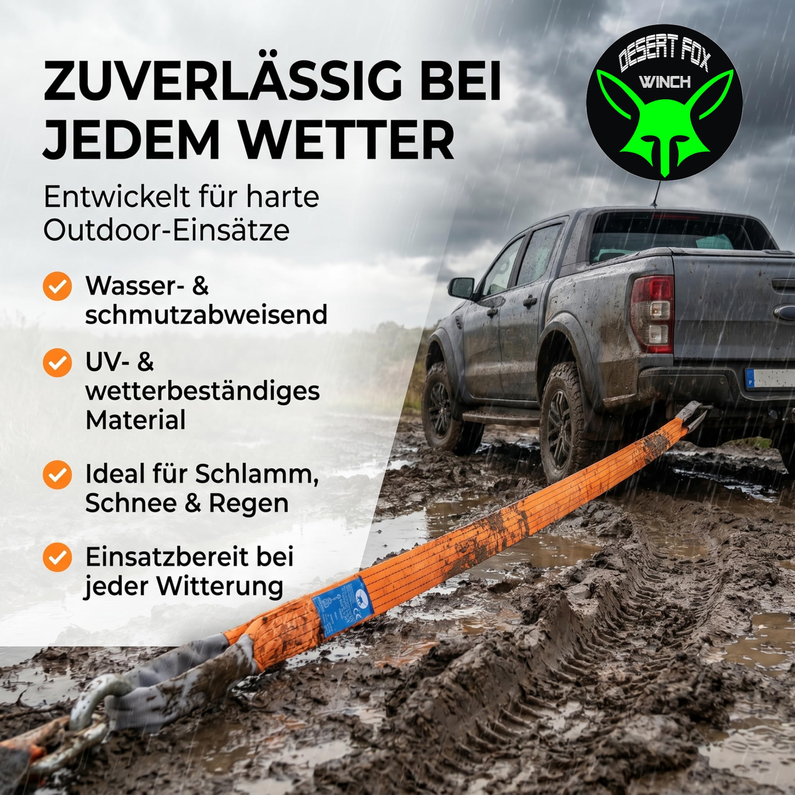 35T Abschleppseil 5m Orange – Profi Bergegurt mit verstärkten Schlaufen | Extrem belastbarer Abschleppgurt für Offroad, SUV, Traktor, LKW & Forst