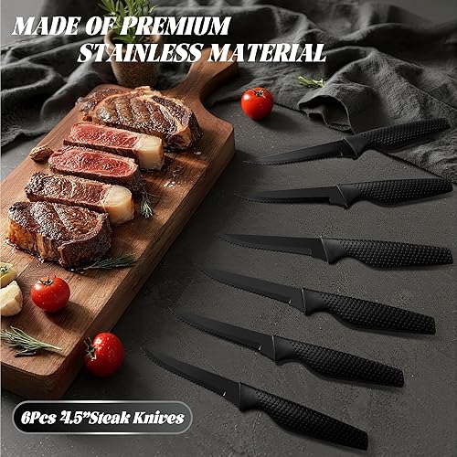 Miniatura 2 de Juego de 20 cuchillos de cocina con bloque, acero inoxidable alemán, apto para lavavajillas, mango antideslizante, color negro