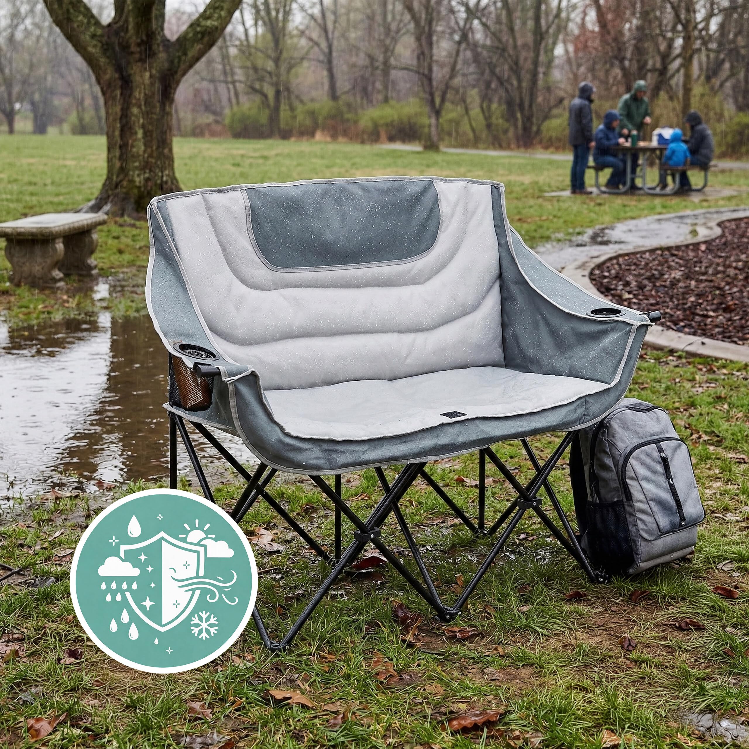 Relaxdays Chaise de Camping Double Pliable, Sac de Transport, Porte-gobelets, 272 kg, Polyester et métal, Gris