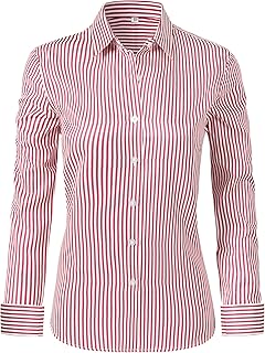 Super Soft Wrinkle Free Button Down Shirts for Women Solid Long Sleeve Striped Formal Work Dress Blouses Tops