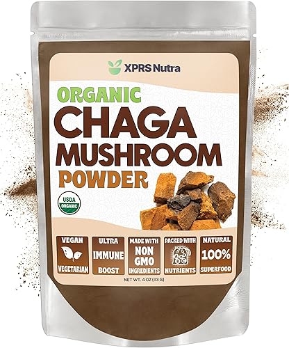 XPRS Nutra Polvo orgánico de hongos Chaga Polvo orgánico de primera calidad USDA Polvo chaga para inmunidad Superalimento vegano para té chaga y